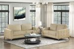 Sand-Hued Polished Microfiber Upholstery Elegant Modern Style Loveseat 1pc Solid Wood Living Room Furniture Silver Finish Metal Legs