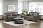 Brownish Gray Polished Microfiber Upholstery Elegant Modern Style Loveseat 1pc Solid Wood Living Room Furniture Silver Finish Metal Legs