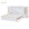 Queen Size Murphy Bed Wall Bed with Drawer and Rattan Decoration with 2 Storage Cabinets, One set of Sockets & USB Ports, Pulley Structure Design, Whi