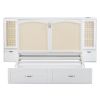 Queen Size Murphy Bed Wall Bed with Drawer and Rattan Decoration with 2 Storage Cabinets, One set of Sockets & USB Ports, Pulley Structure Design, Whi