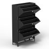 3 Drawer All Steel Shoe Cabinet, Freestanding Shoe Rack Storage Organizer with Flip Door, Modern Tipping Bucket Shoe Cabinet for Entryway, Hallway, Be