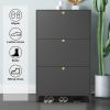 3 Drawer All Steel Shoe Cabinet, Freestanding Shoe Rack Storage Organizer with Flip Door, Modern Tipping Bucket Shoe Cabinet for Entryway, Hallway, Be