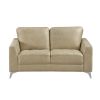 Sand-Hued Polished Microfiber Upholstery Elegant Modern Style Loveseat 1pc Solid Wood Living Room Furniture Silver Finish Metal Legs