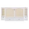 Queen Size Murphy Bed Wall Bed with Drawer and Rattan Decoration with 2 Storage Cabinets, One set of Sockets & USB Ports, Pulley Structure Design, Whi