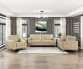 Sand-Hued Polished Microfiber Upholstery Elegant Modern Style Loveseat 1pc Solid Wood Living Room Furniture Silver Finish Metal Legs