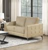 Sand-Hued Polished Microfiber Upholstery Elegant Modern Style Loveseat 1pc Solid Wood Living Room Furniture Silver Finish Metal Legs