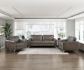 Brownish Gray Polished Microfiber Upholstery Elegant Modern Style Loveseat 1pc Solid Wood Living Room Furniture Silver Finish Metal Legs