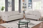 Contemporary Style Off-White 1pc Sofa Leatherette Upholstered w USB Bench Style Seating Bolster Pillows
