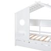 Wooden Twin Size House Bed With Trundle, Modern Design for Kids with Storage Shlef, White
