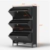 3 Drawer All Steel Shoe Cabinet, Freestanding Shoe Rack Storage Organizer with Flip Door, Modern Tipping Bucket Shoe Cabinet for Entryway, Hallway, Be