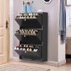 3 Drawer All Steel Shoe Cabinet, Freestanding Shoe Rack Storage Organizer with Flip Door, Modern Tipping Bucket Shoe Cabinet for Entryway, Hallway, Be