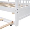 Wooden Twin Size House Bed With Trundle, Modern Design for Kids with Storage Shlef, White