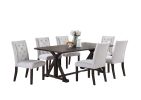 Modern Bone White Fabric 2pc Side Chairs Tufted Back Upholstered Back Rustic Espresso Wooden Legs Dining Room