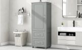 Tall Bathroom Storage Cabinet, Freestanding Storage Cabinet with Two Drawers and Adjustable Shelf, MDF Board with Painted Finish, Grey
