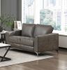Brownish Gray Polished Microfiber Upholstery Elegant Modern Style Loveseat 1pc Solid Wood Living Room Furniture Silver Finish Metal Legs