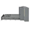 Queen Size Murphy Bed Wall Bed with Drawer and Rattan Decoration with 2 Storage Cabinets, One set of Sockets & USB Ports, Pulley Structure Design, Gra