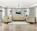 Sand-Hued Polished Microfiber Upholstery Elegant Modern Style Sofa 1pc Solid Wood Living Room Furniture Silver Finish Metal Legs