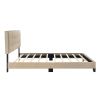 1pc Queen Platform Bed Light Brown Velvet Upholstered Adjustable Height Headboard Button Tufted Solid Wood Bedroom Furniture