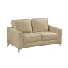 Sand-Hued Polished Microfiber Upholstery Elegant Modern Style Loveseat 1pc Solid Wood Living Room Furniture Silver Finish Metal Legs