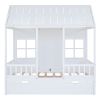 Full Size Wood House Bed With Twin Size Trundle, Wooden Daybed, White