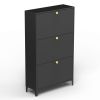 3 Drawer All Steel Shoe Cabinet, Freestanding Shoe Rack Storage Organizer with Flip Door, Modern Tipping Bucket Shoe Cabinet for Entryway, Hallway, Be