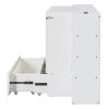 Queen Size Murphy Bed Wall Bed with Drawer and Rattan Decoration with 2 Storage Cabinets, One set of Sockets & USB Ports, Pulley Structure Design, Whi