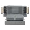 Queen Size Murphy Bed Wall Bed with Drawer and Rattan Decoration with 2 Storage Cabinets, One set of Sockets & USB Ports, Pulley Structure Design, Gra