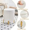 Round Ottoman Foot Stool with 23Qt Storage Velvet Footrest Stool Vanity Stool Chair Support 300lbs Modern Ottoman Coffee Table Padded Seat for Living