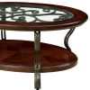 Traditional Style Brown Cherry 1pc COFFEE TABLE Open Bottom Shelf Ornate Design Glass Top Living Room Furniture