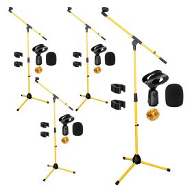 5 Core Tripod Mic Stand Heavy Duty Height Adjustable Floor Microphone Boom Arm Pedestal Para Microfono for Singing On Stage Studio - MS 080 YLW (Color: MS 080 YLW 4PC)