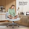 Armless Fabric Office Desk Chair with Wheels, Criss Cross Legged Wide Seat Chair, Modern Home Office Chair with Lumbar Pillow, Comfy Computer Task Cha