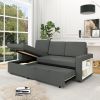 85.8" Pull Out Sleeper Sofa L-Shaped Couch Convertible Sofa Bed with Storage Chaise And Storage Racks,With USB Port And T-pyce Port