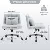 Armless Fabric Office Desk Chair with Wheels, Criss Cross Legged Wide Seat Chair, Modern Home Office Chair with Lumbar Pillow, Comfy Computer Task Cha