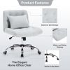 Armless Fabric Office Desk Chair with Wheels, Criss Cross Legged Wide Seat Chair, Modern Home Office Chair with Lumbar Pillow, Comfy Computer Task Cha